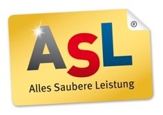 Goldenes Logo mit den Buchstaben ASL und Text "Alles Saubere Leistung".