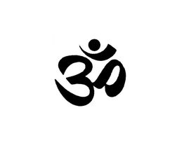 Schwarzes Om-Symbol auf weißem Hintergrund, steht für spirituelle Einheit und Harmonie.
