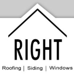 Logo with the word "RIGHT" under a roof outline; "Roofing | Siding | Windows" below.
