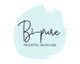 Blauw logo met de tekst "Bi-pure Holistic Skincare" in zwarte, sierlijke letters.