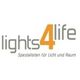 "Logo von lights4life mit dem Text: Spezialisten für Licht und Raum."