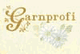 Logo mit der Aufschrift "Garnprofi" und Blumenmuster auf hellem Hintergrund.