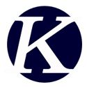 Weißer Buchstabe "K" auf dunkelblauem Kreis.
