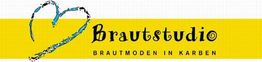 Herzform und Text: Brautstudio, Brautmoden in Karben. Gelber Hintergrund.