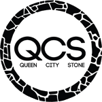 Black and white logo with "QCS: Queen City Stone," surrounded by a stone-like border.