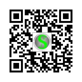 Ein QR-Code mit einem grünen "S" in einem grauen Kreis in der Mitte.