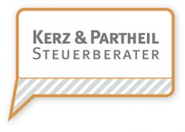 Sprechblase mit "Kerz & Partheil Steuerberater" Text, orange umrandet.