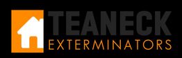 Orange house icon with "Teaneck Exterminators" text on black background.
