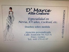 Tarjeta de alta costura D' Marce para eventos especiales y diseños personalizados.