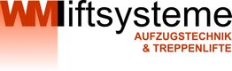 Logo mit Text: "WM Liftsysteme, Aufzugstechnik & Treppenlifte" in Rot-Schwarz.