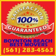 Gold seal with "Satisfaction 100% Guaranteed." Text: "Boynton Beach Best Movers" and phone number.