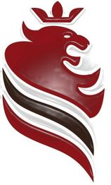 Logotipo de um leão em vermelho e branco, com uma coroa vermelha sobre sua cabeça.