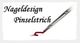 "Pinsel malt roten Strich, daneben Text 'Nageldesign Pinselstrich' in schwarzer Schrift."