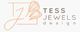 Logotipo de Tess Jewels Design con una mariposa y letras estilizadas en naranja y gris.