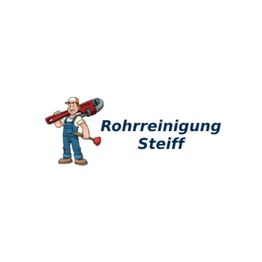 Illustration eines Handwerkers mit Rohrzange, daneben Text: Rohrreinigung Steiff.