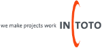 Logo mit Text: "we make projects work IN TOTO".