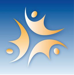 Drei stilisierte Figuren vor blauem Hintergrund in dynamischen Posen.