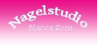Text: "Nagelstudio Bianca Zons" auf pink-weißem Hintergrund.