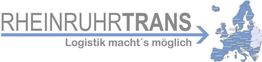 Logo von RheinRuhrTrans mit Slogan "Logistik macht's möglich" und Karte von Europa.