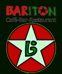 Logo: "Bariton Café-Bar-Restaurant" mit rotem Stern und grünem "b" auf schwarzem Hintergrund.