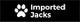 Logo with a paw print and the text "Imported Jacks" on a black background.