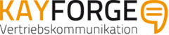 Logo von KAYFORGE mit Text "Vertriebskommunikation" und einem orangefarbenen Sprechblasensymbol.