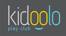 Logo reading "kidoolo play club" on a gray background with colorful letters and a smiley face.