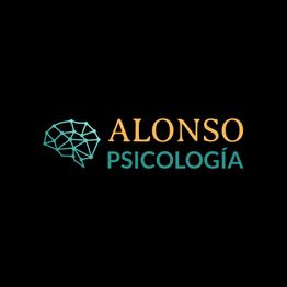 Logo de Alonso Psicología: cerebro geométrico azul y letras doradas y azules sobre fondo negro.