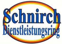 Logo mit blauem Text "Schnirch Dienstleistungsring" in einem rot-gelben ovalen Rahmen.