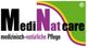Logo von MediNatCare, Text: "medizinisch-natürliche Pflege", mit grün-lila-gelbem Design.