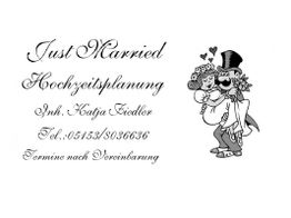 Just Married Hochzeitsplanung, Kontaktdaten, gezeichneter Bräutigam trägt Braut.