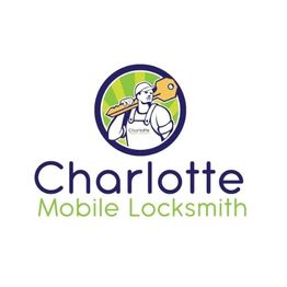 Charlotte Mobile Locksmith logo featuring a worker holding a large key.
