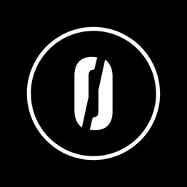 Ein gespaltenes, stehendes Oval in einem Kreis, auf schwarzem Hintergrund.