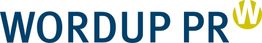Logo mit Text "WORDUP PR" in Blau und gelbem Logo-Element rechts.