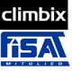 Logos von "climbix" und "FISAT Mitglied" übereinander, schwarz und blaues Design.
