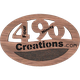 Wooden logo with "490 Creations.com" in stylized fonts, oval shape.