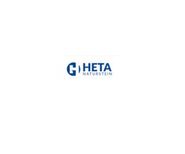 Logo mit blauem "G" und "HETA NATURSTEIN" auf weißem Hintergrund.