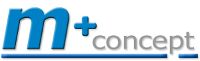 Logo mit blauem "m+" und grauem "concept" auf weißem Hintergrund.