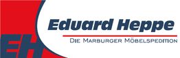 Logo: Eduard Heppe, Die Marburger Möbelspedition, mit roten und blauen Designelementen.