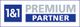 Logo mit blauem Quadrat: "1&1 PREMIUM PARTNER" in Grautönen.