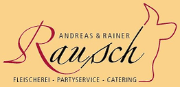 Logo "Andreas & Rainer Rausch", Fleischer mit Partyservice und Catering, Kuh-Silhouette.