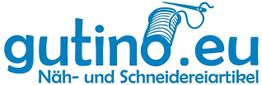 Logo von gutino.eu mit Nähgarn und Nadel, Text: Näh- und Schneidereiartikel.