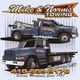 Illustration of two towing trucks with "Mike & Norm's Towing" logo and contact details.