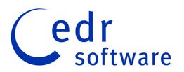 Blaues „Cedr software“ Logo auf weißem Hintergrund mit stilisiertem C.