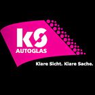 KS Autoglas Logo in Pink auf Schwarz mit Slogan „Klare Sicht. Klare Sache.“