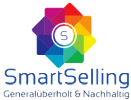 Buntes Logo von SmartSelling, mit Text "Generalüberholt & Nachhaltig".