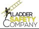 Silhouette figure holding ladder, "Ladder Safety Company" text in black and yellow.