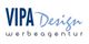 Logo mit Text: "VIPA Design werbeagentur" in Blau und Grau.