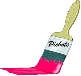Pinsel mit pinker Farbe und Aufschrift "Pichote" auf dem Griff.