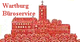 Rote Skizze eines Schlosses mit Text "Wartburg Büroservice" in der oberen linken Ecke.